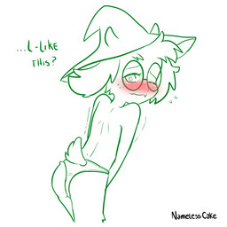 ambiguous_gender anthro blush butt clothing dialogue embarrassed eyewear fur glasses hat headgear headwear mostly_nude nervous presenting presenting_hindquarters solo text underwear cakenameless deltarune undertale_(series) ralsei bovid caprine darkner goat mammal 1:1 english_text