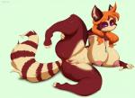 3_toes anthro barefoot big_breasts big_butt breasts butt collar ear_piercing fangs feet female fur genitals hair huge_breasts orange_hair piercing presenting presenting_pussy purple_eyes pussy smile solo spread_legs spreading striped_body striped_fur stripes teeth toes wide_hips riipley ailurid mammal red_panda hi_res