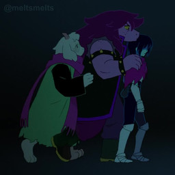 ambiguous_gender anthro armor blue_body blue_hair bracelet clothed clothing dark eyewear female fur gauntlets glasses gloves group hair handwear holding_another holding_shoulder horn jewelry male pink_body pink_hair pink_horn scarf spiked_bracelet spikes trio walking white_body white_fur yellow_eyes meltsmelts deltarune undertale_(series) kris_dreemurr ralsei susie_(deltarune) bovid caprine goat human lizard mammal reptile scalie 1:1 2025 animated digital_media_(artwork) no_sound short_playtime signature video nonbinary_(lore)