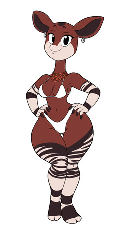 anthro big_head bikini breasts cleavage clothed clothed_anthro clothed_female clothing cloven_hooves ear_piercing ear_ring female female_anthro hands_on_hips highleg highleg_bikini highleg_bottomwear highleg_swimwear hooves horn jewelry long_neck looking_at_viewer navel necklace pear-shaped_figure piercing ring_piercing short_horn simple_background small_horn smile solo swimwear thick_thighs two-piece_swimsuit white_background wide_hips tansau baikoko_island_(tansau) giraffid mammal okapi 2019 digital_media_(artwork) hi_res