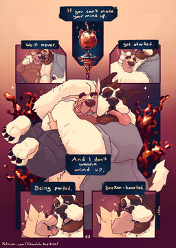 anthro anthro_on_anthro arm_around_shoulders arm_hair beard belly big_belly body_hair brown_beard brown_facial_hair brown_hair clothed clothing container cup drinking_glass duo eyes_closed facial_hair fur glass glass_container glass_cup hair hug kissing male male/male mid_transformation moobs narrowed_eyes obese obese_anthro obese_male open_clothing open_mouth open_smile open_topwear orange_body orange_fur overweight overweight_anthro overweight_male short_hair smile species_transformation speech_bubble text tongue tongue_out topwear transformation white_body white_fur wine_glass chocolateandmilk richard_(chocolateandmilk) canid canine canis domestic_dog mammal absurd_res comic english_text hi_res