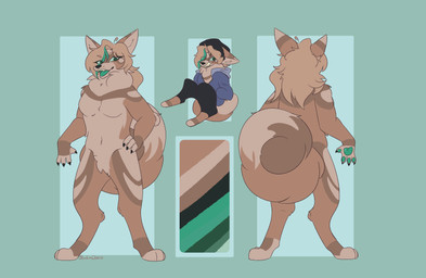 anthro crotch_tuft curled_tail female fluffy green_pawpads neck_tuft pawpads pointy_ears solo tail tuft sukacherie morga_(quietamplifier) canid canine canis coyote mammal absurd_res hi_res model_sheet gynomorph_(lore)