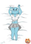 anthro bed blue_body blue_fur breasts clothed clothing dakimakura dakimakura_design female fur furniture looking_at_viewer lying lying_on_bed mature_anthro mature_female narrowed_eyes nipple_outline on_bed simple_background solo teeth text white_background foxart950 cartoon_network the_amazing_world_of_gumball nicole_watterson domestic_cat felid feline felis mammal absurd_res hi_res