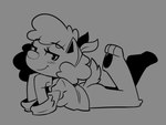 anthro bedroom_eyes blush bottomless butt clothed clothing eyelashes female fur fur_tuft looking_at_viewer lying narrowed_eyes on_front partially_clothed pawpads seductive solo sweater tail the_pose topwear tuft whygena shelly_(edtropolis) canid canine canis domestic_dog mammal 4:3 animated loop monochrome short_playtime