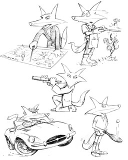 anthro apron ball boots bottomwear car clothed clothing driving flower footwear hat headgear headwear holding_object jacket male multiple_poses pants plant pose shoes shorts solo table_tennis_ball table_tennis_paddle tail telescope topwear vehicle jake_lunt_davies don't_eat_the_neighbours fox_(don't_eat_the_neighbours) canid canine fox mammal 2000 concept_art hi_res monochrome sketch_page traditional_media_(artwork)