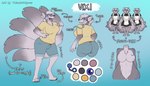 4_toes 9_tails anthro big_breasts breasts clothing digit_ring duplication feet female genitals hi_res jewelry model_sheet multi_breast multi_tail nipple_outline ring runes slightly_chubby solo tail themuffinly toe_ring toes vixi_argorrok wide_hips