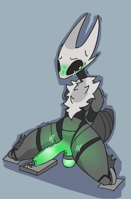 anthro arms_tied arthropod_abdomen ball_ring balls bdsm black_body black_eyes blush bodily_fluids bound cock_and_ball_torture empty_eyes genital_torture genitals green_balls green_blush green_penis grey_background kneeling male neck_tuft penetration penis shaking simple_background solo sounding_rod tears trembling tuft urethral urethral_penetration white_mask hallowed_knight_34 hollow_knight_(franchise) team_cherry bandit_(hallowed_knight_34) vessel_(species) hi_res