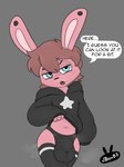 anthro balls_outline big_bulge biped blush bulge clothed clothing clothing_lift detailed_bulge dialogue femboy genital_outline male male_anthro musk penis_outline shy solo speech_bubble steam text jbun07 jasbun lagomorph leporid mammal rabbit hi_res