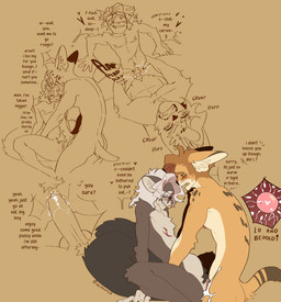 andromorph andromorph/male andromorph_impregnation andromorph_penetrated anthro arm_tuft bite biting_lip blush blush_stickers bodily_fluids cervical_contact cervical_penetration countershading crotch_tuft cum cum_in_vagina cum_inflation cum_inside dead_eyes dipstick_tail dirty_talk duo elbow_tuft eyes_closed genital_fluids grey_eyes heart_eyes heart_symbol impregnation inflation intersex intersex/male intersex_penetrated leaning leaning_backward looking_at_another looking_at_partner lying male markings mastectomy_scar narrowed_eyebrows narrowed_eyes on_back open_mouth orange_eyes ovum ovum_with_heart penetration penile penile_penetration penis_in_vagina scar sex sound_effects sperm_cell tail tail_markings text tuft vaginal vaginal_penetration white_body white_countershading nerunaur james_jonah leo_campbell herpestid mammal meerkat procyonid raccoon english_text hi_res monochrome multiple_scenes sepia trans_(lore) trans_man_(lore)