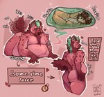 abdominal_bulge anthro anthro_pred belly blush bodily_fluids butt digestion digestion_noises duo fatal_vore fur hair male male/male male_pred nude oral_vore organs simple_background stomach stomach_acid tail text vore weight_gain willing_pred willing_prey nohunuh hyena mammal comic digital_media_(artwork) english_text hi_res