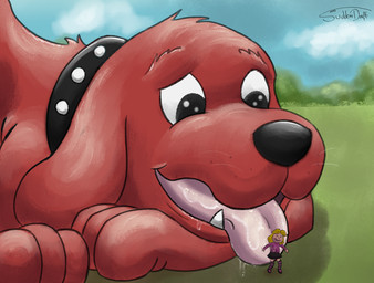 bodily_fluids clothed clothed_human clothing collar duo female feral larger_feral larger_male licking licking_another macro male outside pink_tongue red_ruf saliva size_difference smaller_female smaller_human studded_collar studs tongue tongue_out toony_eyes suddendraft clifford_the_big_red_dog pbs scholastic clifford_(clifford_the_big_red_dog) emily_elizabeth_howard canid canine canis domestic_dog human mammal 2019 hi_res