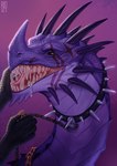 bodily_fluids claws collar duo feral male pink_tongue purple_body purple_scales saliva saliva_string scales scar sharp_teeth smile solo_focus spiked_collar spikes teeth tongue riorix dreamworks european_mythology how_to_train_your_dragon mythology pythor_(fan_character) dragon mythological_creature mythological_scalie scalie skrill_(species) western_dragon wyvern