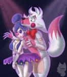 anthro ballerina ballet bottomwear bow_(feature) bow_tie breasts classical_tutu clothing dancewear duo female fur machine skirt tutu white_body white_fur amanddica five_nights_at_freddy's scottgames sister_location ballora_(fnafsl) funtime_foxy_(fnaf) animatronic canid canine fox humanoid mammal robot 2016 digital_media_(artwork) unavailable_at_source