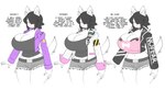 anthro big_breasts black_bottomwear black_clothing black_hair black_jacket black_shirt black_shorts black_topwear blush blush_stickers bottomwear bra bra_peek breasts cleavage clothed clothing ear_piercing ear_ring female fingers hair huge_breasts inner_ear_fluff jacket midriff piercing pink_clothing pink_shirt pink_topwear purple_clothing purple_jacket purple_topwear ring_piercing shirt short_hair shorts simple_background solo text text_on_clothing text_on_jacket text_on_topwear topwear tuft underwear white_background white_clothing white_jacket white_topwear y2k_(fashion) theycallhimcake no_fear_(brand) maggie_applebee canid canine canis domestic_dog mammal 2021 english_text hi_res