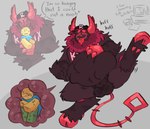 anthro balls belly big_belly black_body black_fur blocky_body bulge claws clothing duo fur genitals hat headgear headwear hooves horn inside_stomach male male/male neck_tuft red_hooves red_horn red_tail size_difference tail text text_on_chest tongue tongue_out tuft vore koi_567 forsaken_(roblox) roblox guest_666 guest_666_(forsaken) noob_(roblox) humanoid robloxian absurd_res hi_res