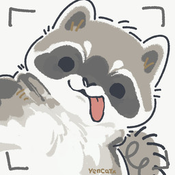 black_eyes black_nose chibi dot_eyes feral grey_body simple_eyes solo tongue tongue_out white_body yencatx mammal procyonid raccoon 1:1 2022