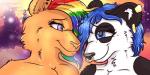 anthro blue_eyes duo ear_piercing facial_piercing female fur hair lgbt_pride looking_at_viewer multicolored_hair nose_piercing piercing pride_color_hair pride_colors rainbow rainbow_hair rainbow_pride_colors simple_background six-stripe_rainbow_pride_colors smile unknown_artist arnie_panda_(character) mia_dyke_(character) wolky bear canid canine canis domestic_cat felid feline felis giant_panda mammal wolf 2018 2:1 digital_media_(artwork)