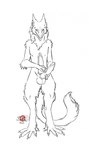 2_penises anthro balls diphallism erection genitals holding_own_penis male multi_genitalia multi_penis nude penis penis_grab simple_background solo standing tail vertical_diphallism white_background epicwang sergal 2016 hi_res line_art