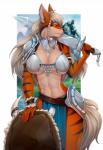 anthro anthrofied armor bikini_armor black_nose bottomwear braided_hair breastplate clothing cocked_hip female fur gorget hair holding_melee_weapon holding_object holding_sword holding_weapon loincloth melee_weapon orange_eyes pauldron pelvic_curtain pokemorph shoulder_guard solo striped_body striped_fur stripes sword unconvincing_armor weapon knight_dd nintendo pokemon ragna_flamedottir arcanine canid canine generation_1_pokemon mammal pokemon_(species) 2019 digital_media_(artwork) hi_res