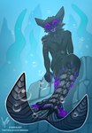 anthro bubble cybernetics machine male mermaid_tail mermaidification multi_eye pose seaweed sitting slime solo split_form text underwater visor water stirren woon_(sixeyedfox) canid canine fox goo_creature mammal marine merfolk hi_res pinup url