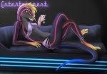 alcohol anthro beverage blonde_hair breasts clothed clothing cocktail female furniture glowing hair halter_top holding_glass holding_object jewelry martini neon_lights nightclub non-mammal_breasts orange_eyes reclining skimpy sling_bra sofa solo tail wyla samira blue-tailed_skink eastern_red-headed_skink lizard reptile scalie skink 2011 digital_media_(artwork) shaded