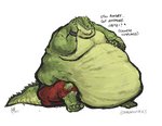 anthro belly belly_overhang big_belly claws clothed clothing dialogue double_chin green_body green_scales hand_on_belly huge_belly hyper hyper_belly male moobs morbidly_obese morbidly_obese_anthro morbidly_obese_male obese obese_anthro obese_male overweight overweight_anthro overweight_male scales sitting smile solo text torn_clothing wide_hips aokamidu dreamworks kung_fu_panda crocodile crocodilian reptile scalie english_text