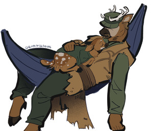 anthro antlers bottomwear clothed clothing coat duo eyes_closed fawn_spots green_bottomwear green_clothing green_pants hammock hooves horn male pants simple_background sleeping sleeping_on_another text topwear torn_clothing wearing_hat white_background young drvoidiguana fallout microsoft duncan_maccready_(fallout) robert_maccready_(fallout) deer mammal artist_name father_(lore) father_and_child_(lore) father_and_son_(lore) parent_(lore) parent_and_child_(lore) parent_and_son_(lore) son_(lore)