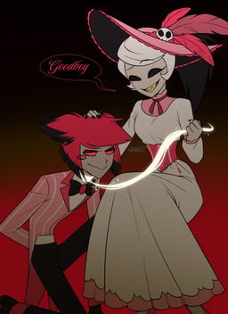 clothing dominant dominant_female dress duo female good_boy hat_feather headgear headwear leash loose_feather male submissive submissive_male enaic31 hazbin_hotel hellaverse alastor_(hazbin_hotel) rosie_(hazbin_hotel) animal_humanoid deer deer_humanoid demon demon_humanoid humanoid mammal mammal_humanoid absurd_res hi_res