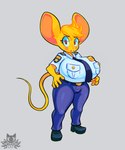 4_fingers anthro big_breasts blonde_hair bottomwear breasts clothing female fingers footwear hair huge_breasts necktie pants police police_uniform red_eyes shirt shoes short_stack solo tail topwear uniform yellow_body 69blackcat69 mammal mouse murid murine rodent 5:6 absurd_res hi_res