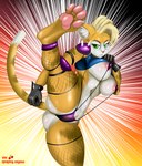 angry anthro breasts female fight fur green_eyes kick paws solo under_boob yellow_body yellow_fur smartwhitefang jasmine_serna felid feline mammal hi_res