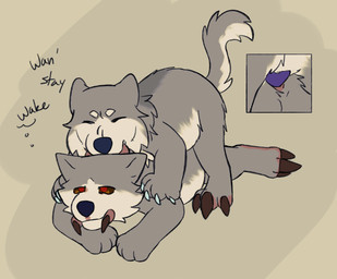 all_fours ambiguous_gender anal anal_penetration bite dialogue doggystyle duo erection falling_asleep feral feral_on_feral from_behind_position fur genitals lying male male_penetrating on_front penetration penis raised_tail scruff_bite sex shoulder_grab simple_background sleep_sex sleeping tail young puppyratcat alien canid canine felid hybrid mammal vortihound xog brother_(lore) incest_(lore) sibling_(lore) twins_(lore)