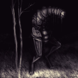 3_toes ambiguous_gender armless biped bone creepy digitigrade dripping exoskeleton feet feral grass night outside plant skull skull_head solo toes tree louceph cryptid fresno_nightcrawler monster 1:1 2019 greyscale hi_res monochrome