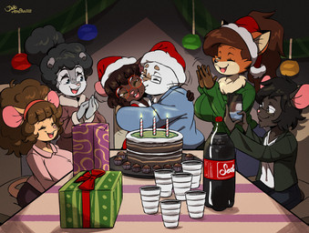 anthro beverage biped birthday_cake bodily_fluids bottomwear breasts brown_hair buckteeth cake candle christmas_clothing christmas_headwear clothed clothed_anthro clothed_female clothed_male clothing crying dessert detailed_background electronics eyelashes eyes_closed eyewear female female_anthro food fur furniture gift glasses green_clothing grey_body group hair hat headgear headwear holding_object holding_phone holidays husband_and_wife inside kissing_cheek lit_candle male male/female male_anthro married_couple mature_anthro mature_female mature_male open_mouth open_smile orange_body phone pink_clothing rectangular_glasses round_glasses santa_hat smile soda table tears tears_of_joy teeth thick_thighs topwear wearing_glasses white_body joaoppereiraus christmas gwen_geek amelia_morales denise_taylor emma_martin gwen_martin peter_martin toshio_nakamura canid canine domestic_cat felid feline felis fox mammal mouse murid murine rodent sciurid tree_squirrel 2025 hi_res daughter_(lore) father_(lore) father_and_child_(lore) father_and_daughter_(lore) mother_(lore) mother_and_child_(lore) mother_and_daughter_(lore) parent_(lore) parent_and_child_(lore) parent_and_daughter_(lore)