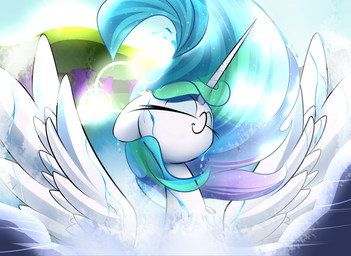 bath feathered_wings feathers female feral horn solo water white_body white_feathers wings madacon friendship_is_magic hasbro my_little_pony mythology princess_celestia_(mlp) equid equine mammal mythological_creature mythological_equine winged_unicorn 2015 absurd_res hi_res