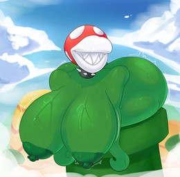 big_breasts big_butt bodily_fluids breasts butt collar female green_body huge_breasts huge_butt nipples non-mammal_nipples plant sharp_teeth smile solo spiked_collar spikes sweat sweatdrop teeth tube vein veiny_breasts veiny_butt rabbit5gamer mario_bros nintendo elemental_creature flora_fauna piranha_plant hi_res