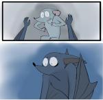 angel_in_the_forest anthro bat comic digital_media_(artwork) duo fur larry_(yinller) male mammal montimer_(yinller) mouse murid murine open_mouth outside rodent scared simple_background teeth wings yinller