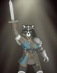 anthro armor eyewear female melee_weapon simple_background solo sword weapon threehorns dark_souls fromsoftware foggy_(foggyshades) border_collie canid canine canis collie domestic_dog herding_dog mammal pastoral_dog sheepdog hi_res