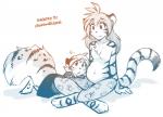 anthro breasts chest_tuft clothed clothing crossed_legs digitigrade dress duo featureless_breasts female fluffy fluffy_tail fur head_on_belly listening listening_to_belly lying markings on_front partially_clothed pregnant simple_background sitting smile spots spotted_body spotted_fur striped_body striped_fur stripes tail topless tuft white_background young young_anthro conditional_dnp tom_fischbach twokinds flora_(twokinds) maeve_(twokinds) felid keidran leopard mammal pantherine snow_leopard tiger 2017 adobe_photoshop_(artwork) digital_media_(artwork) monochrome sketch