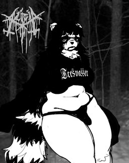 alternative_fashion anthro band_shirt bangs belly biped black_clothing black_hair black_metal black_panties black_shirt black_topwear black_underwear breasts bulge clothing corpse_paint crop_top detailed_bulge erection erection_under_clothing fur genital_outline gynomorph gynomorph_anthro hair intersex intersex_anthro logo long_sleeve_shirt looking_at_viewer love_handles makeup panties panty_bulge penis_outline photo_background shirt slightly_chubby slightly_chubby_gynomorph slightly_chubby_intersex solo thick_thighs topwear underwear white_body white_fur wide_hips clairemilk domestic_ferret mammal mustelid musteline true_musteline weasel absurd_res hi_res mixed_media monochrome photography_(artwork) trans_(lore) trans_woman_(lore)