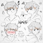 anthro blush blush_lines clothing freckles heart_symbol hoodie male musical_note musical_symbol solo symbol topwear 00niine nate_(00niine) canid canine canis domestic_dog mammal 1:1 colored_sketch signature sketch sketch_page