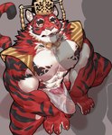 abs absurd_res anthro asian_clothing clothing crave_saga crown duo east_asian_clothing erection felid fundoshi fur genitals headgear hi_res istani japanese_clothing male male/male mammal muscular muscular_anthro muscular_male nipples pantherine pecs penis red_body red_fur striped_body striped_fur stripes tattoo tenting tiger translucent translucent_body underwear wet wet_clothing yatanokagami