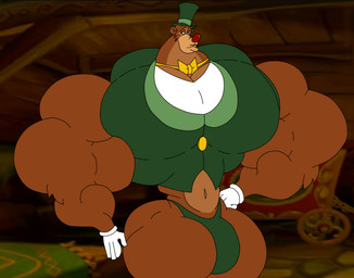 4_fingers anthro arm_tuft biceps big_butt big_muscles big_pecs biped black_eyes black_facial_hair black_mustache bow_tie brown_body brown_fur bulge butt cheek_tuft clothing collarbone elbow_tuft exposed_belly facial_hair facial_tuft fingers fist fist_on_hip fur glance gloves green_clothing green_hat green_headwear green_speedo green_swimwear green_top_hat green_topwear green_vest half-closed_eyes hand_on_hip hand_on_own_hip handwear hat headgear headwear huge_butt huge_muscles huge_pecs huge_thighs hyper hyper_biceps hyper_muscles hyper_pecs hyper_thighs inside looking_at_viewer macro male multicolored_body multicolored_fur muscular muscular_anthro muscular_male mustache narrowed_eyes navel pecs pose red_nose small_head small_waist solo speedo standing swimwear tail tan_body tan_fur thick_tail thick_thighs top_hat top_heavy topwear trapezius triceps tuft two_tone_body two_tone_fur vein veiny_muscles vest wasp_waist white_clothing white_gloves white_handwear white_sclera white_undershirt wide_hips yellow_bow_tie wish-granter 20th_century_fox bartok_the_magnificent don_bluth zozi_(bartok) bear brown_bear mammal ursine 2023 colored digital_drawing_(artwork) digital_media_(artwork) flat_colors hi_res pinup