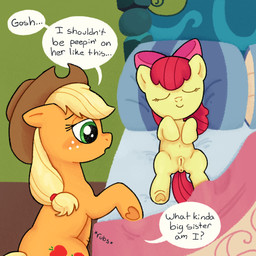 age_difference animal_genitalia animal_vulva anus bed bedroom blush cartoon_freckles duo equine_anus equine_genitalia equine_vulva eyelashes female female/female feral freckled_face freckles furniture genitals hooves long_eyelashes puffy_anus sleeping speech_bubble text underhoof vulva young young_female uglypaws friendship_is_magic hasbro my_little_pony apple_bloom_(mlp) applejack_(mlp) equid equine horse mammal pony absurd_res english_text hi_res incest_(lore) sibling_(lore) sister_(lore) sisters_(lore)