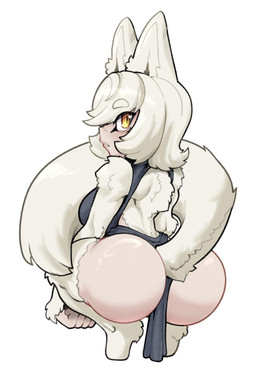 big_breasts big_butt blue_clothing blue_dress breasts bubble_butt butt chibi clothed clothed_female clothed_humanoid clothing crouching dress female fluffy fluffy_tail hair huge_breasts looking_at_viewer looking_back looking_back_at_viewer solo tail white_hair yellow_eyes thevarking eya_ulfson animal_humanoid canid canid_humanoid canine canine_humanoid humanoid mammal mammal_humanoid wolf_humanoid 2026 hi_res