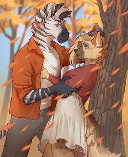 5_fingers anthro biped black_stripes blue_eyes bottomwear breasts brown_body brown_fur brown_hair brown_tail clothed clothed_anthro clothed_female clothed_male clothing day duo eye_contact female female_anthro fingers fully_clothed fully_clothed_anthro fully_clothed_female fully_clothed_male fur green_eyes hair looking_at_another male male/female male_anthro markings open_clothing open_shirt open_topwear outside pants plant shirt side_view sky standing striped_body striped_fur striped_markings striped_tail stripes tail tail_markings topwear tree white_body white_fur white_tail 1cassius1 canid canine canis domestic_dog equid equine german_shepherd herding_dog mammal pastoral_dog zebra 2025 digital_drawing_(artwork) digital_media_(artwork) hi_res