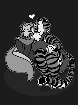 anthro big_breasts black_ears black_eyebrows black_nose black_stripes breasts cheek_tuft circle_eyebrows claw_fingers closed_smile clothed clothed_anthro clothed_female clothing duo eyebrows eyes_closed facial_markings facial_tuft female female/female grey_background grey_clothing grey_finger_claws grey_legs grey_topwear hand_on_arm hand_on_leg head_markings heart_symbol kissing kissing_cheek knees_up leaning_on_another long_tail love markings mouth_closed neck_tuft on_ground simple_background sitting small_ears smile smiling_at_another striped_arm striped_body striped_face striped_legs striped_markings striped_tail stripes tail tail_markings thick_tail topwear tuft white_fingers white_hand white_heart white_tuft highlandkall li_(highlandkall) naomi_(highlandkall) felid mammal pangolin pantherine tiger 2025 digital_drawing_(artwork) digital_media_(artwork) hi_res monochrome