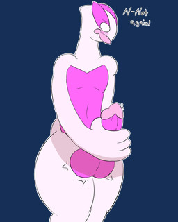 anthro balls big_balls big_butt big_hands blush butt dialogue genitals male masturbation outline solo standing white_outline hkworks nintendo pokemon femboi_lugia_(lightningfire12) generation_2_pokemon legendary_pokemon lugia pokemon_(species) hi_res
