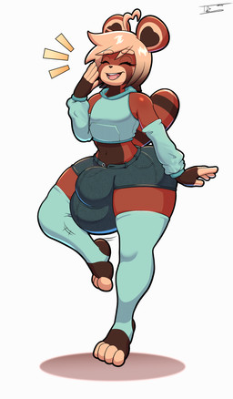 anthro armwear big_bulge biped bottomwear brown_body brown_fur bulge clothed clothing detailed_bulge eyes_closed femboy fingerless_gloves footwear fur gloves hair handwear hotpants huge_bulge legwear male male_anthro midriff navel open_mouth shirt shorts simple_background smile socks solo standing topwear white_background tohilewd eliott ailurid mammal red_panda absurd_res digital_media_(artwork) hi_res