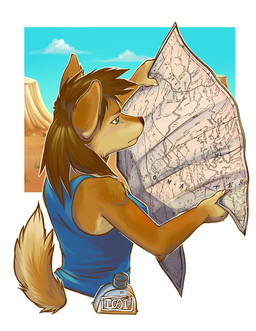 anthro breasts cloud detailed_background female green_eyes map outside sky solo tail toony iggi canid canine mammal 2011