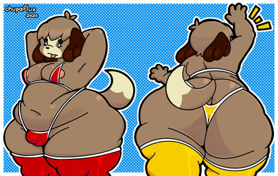 anthro big_butt bikini butt clothing gesture huge_butt male micro_bikini nipples overweight overweight_male simple_background solo swimwear tongue tongue_out two-piece_swimsuit waving chupaflux animal_crossing nintendo digby_(animal_crossing) canid canine mammal absurd_res hi_res